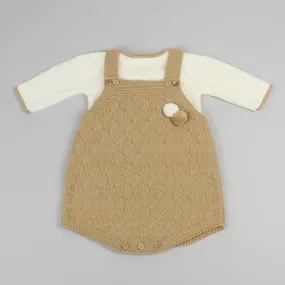 Baby Beige Knitted Outfit - Romper, Braces and Jumper