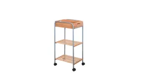 Bamboo Trolley On 4 Wheels With 2 Shelves And Removable Tray