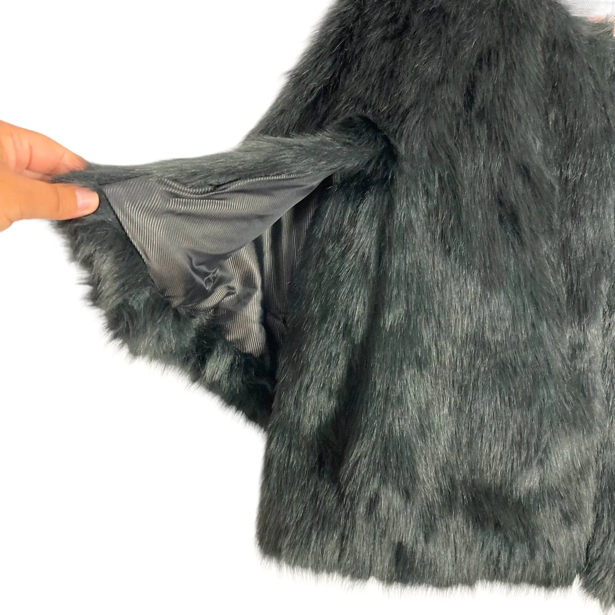 Banana Republic Dark Grey/Black Faux Fur Hook and Eye Closure Cape- Size XS