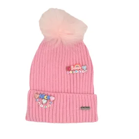 Bari Lynn Fun Charm Words Hat with Fur Pom - Pink
