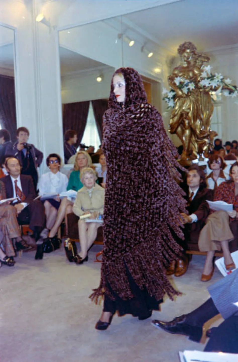 Beautiful Fall 1973 Yves Saint Laurent Soft Brown Fringed Chenille Knit Cape w Hood
