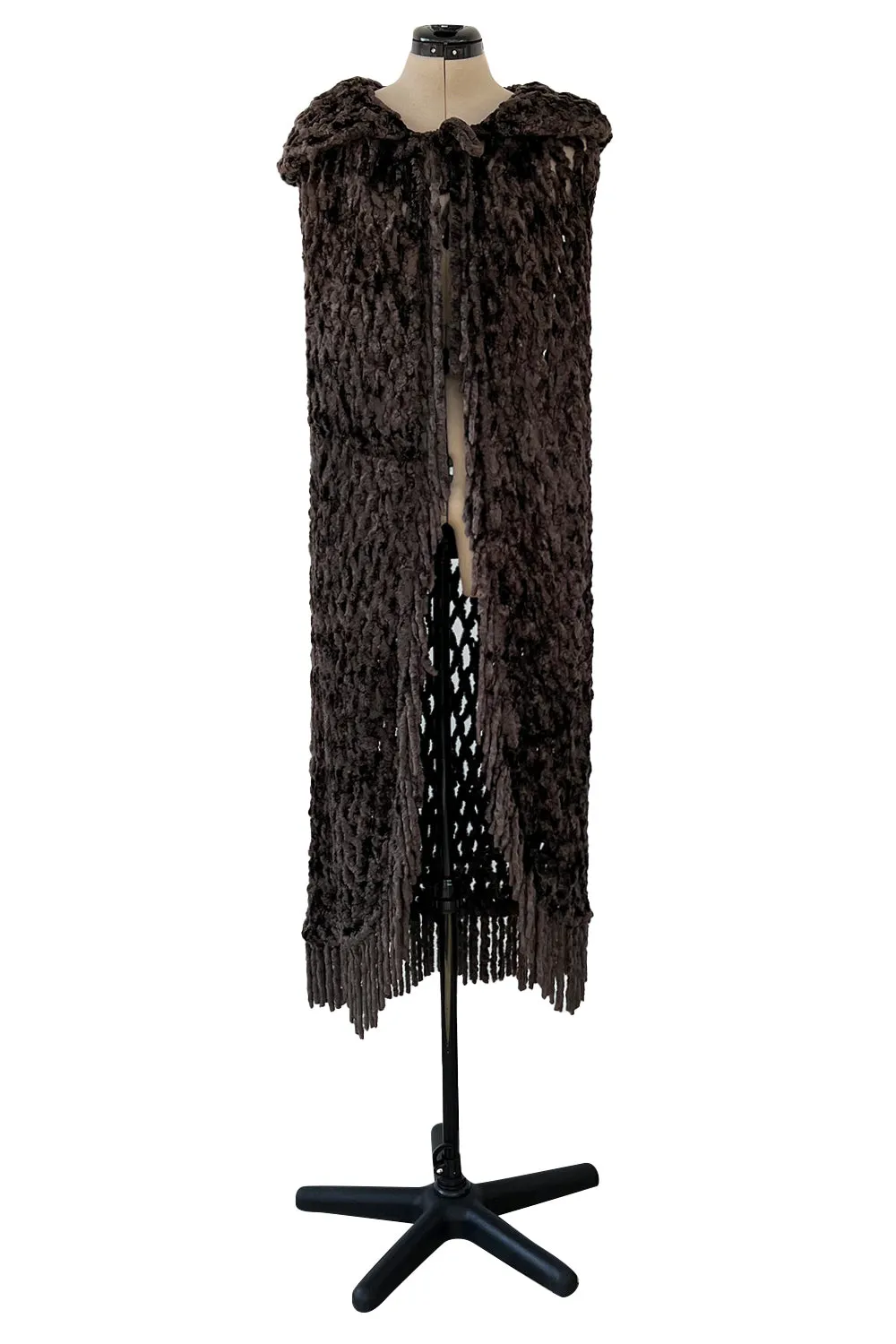 Beautiful Fall 1973 Yves Saint Laurent Soft Brown Fringed Chenille Knit Cape w Hood