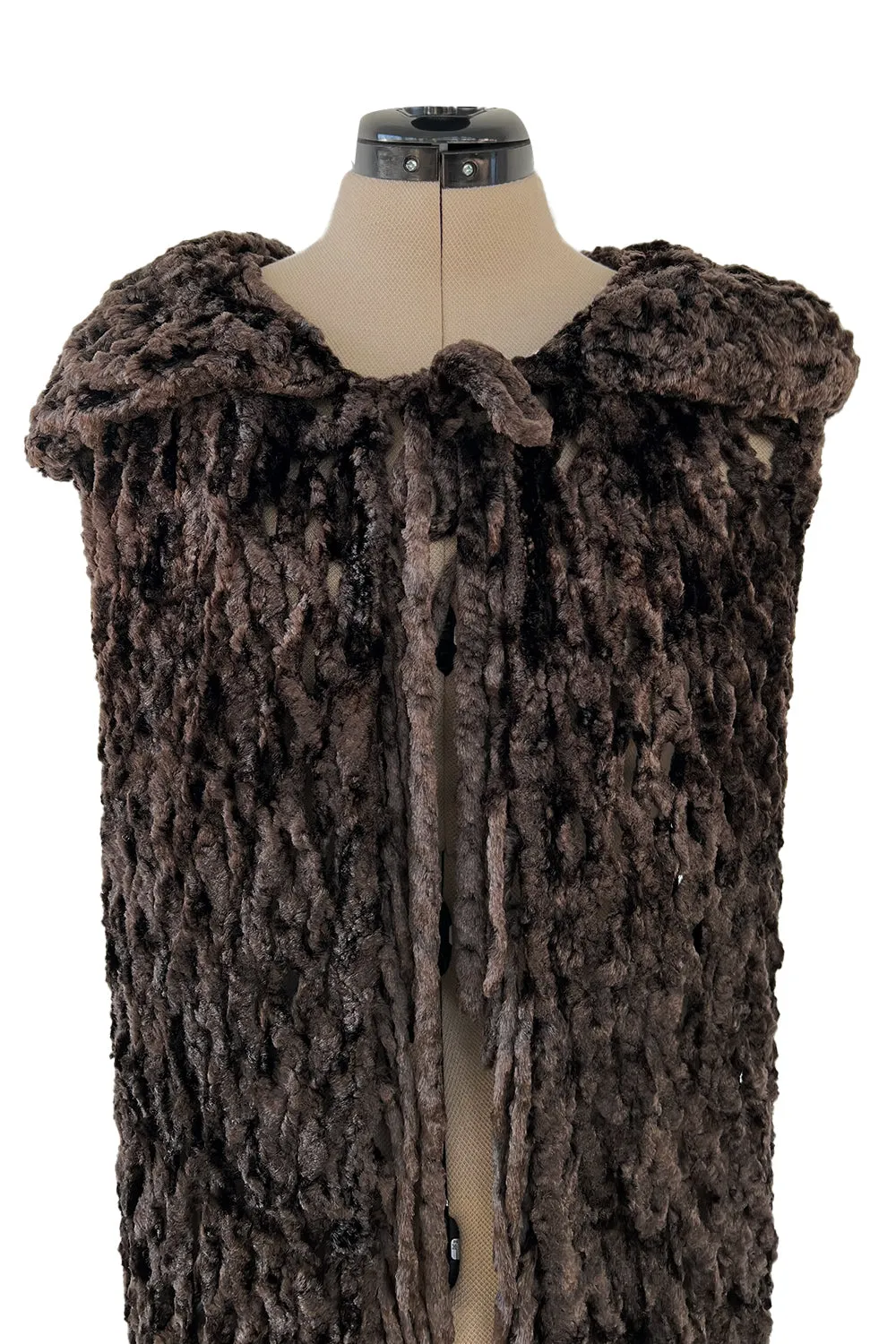 Beautiful Fall 1973 Yves Saint Laurent Soft Brown Fringed Chenille Knit Cape w Hood