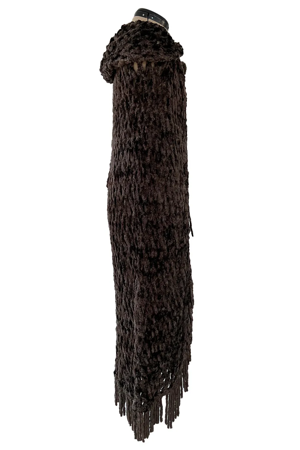 Beautiful Fall 1973 Yves Saint Laurent Soft Brown Fringed Chenille Knit Cape w Hood