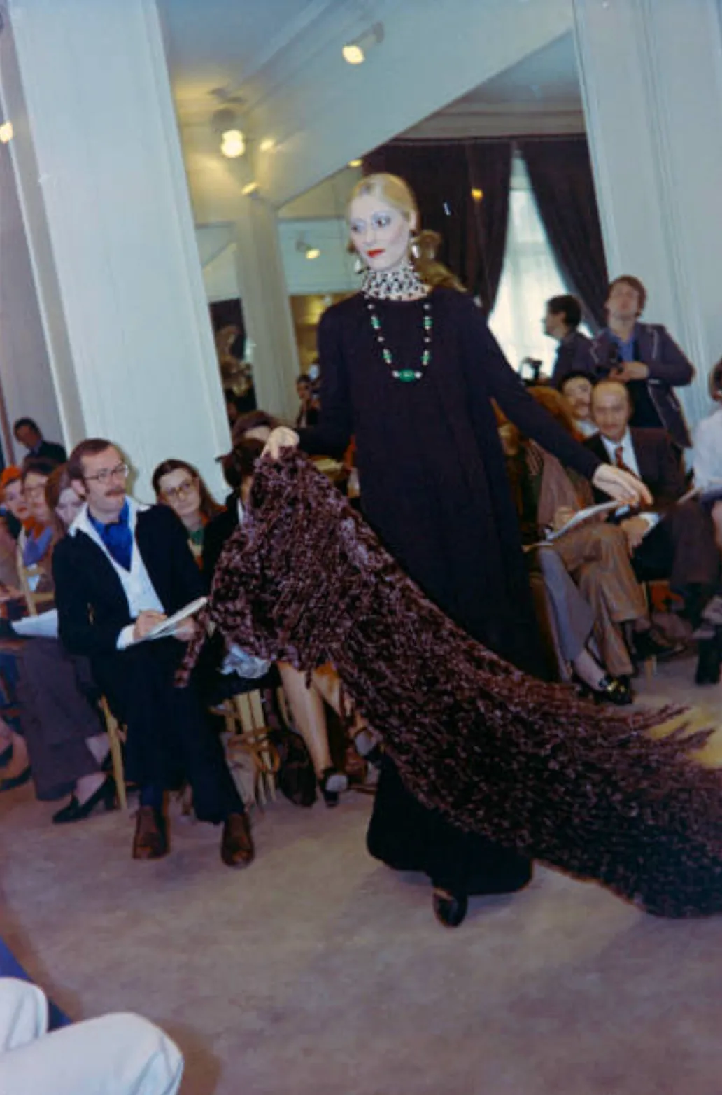 Beautiful Fall 1973 Yves Saint Laurent Soft Brown Fringed Chenille Knit Cape w Hood