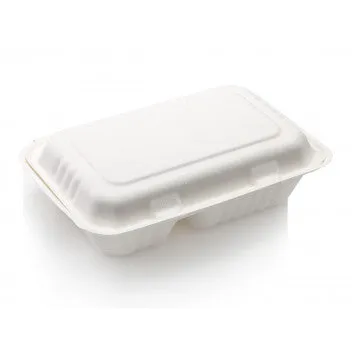 Biodegradable Lunch Box 2-Division 1L Takeaway Clamshell Sugar Cane 10pack