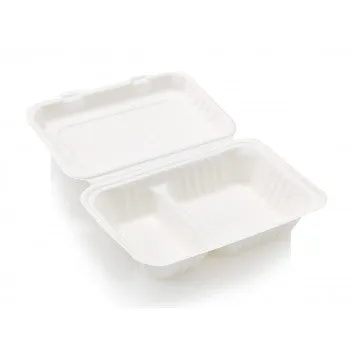 Biodegradable Lunch Box 2-Division 1L Takeaway Clamshell Sugar Cane 10pack