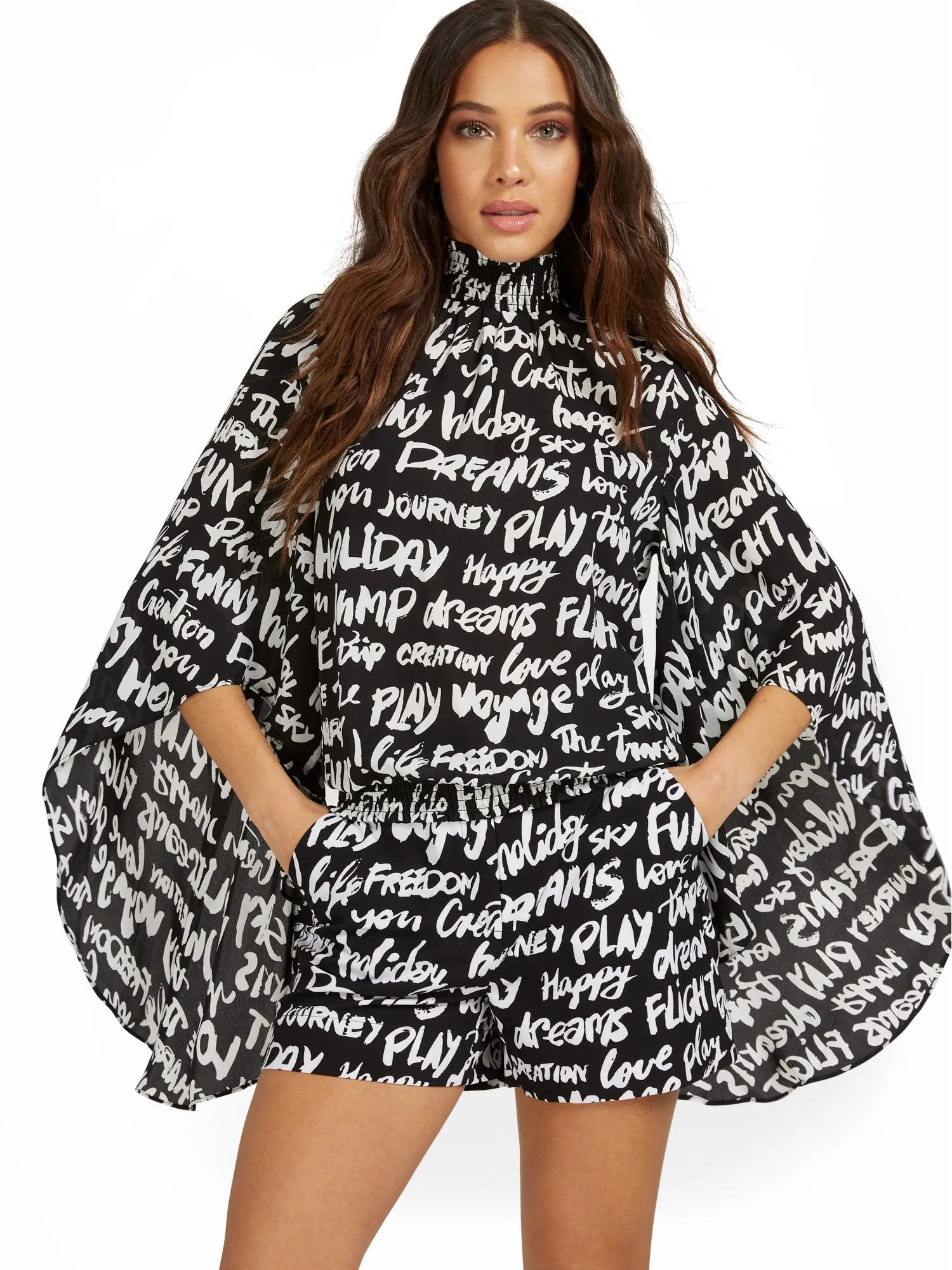 Black and White Script Blouse