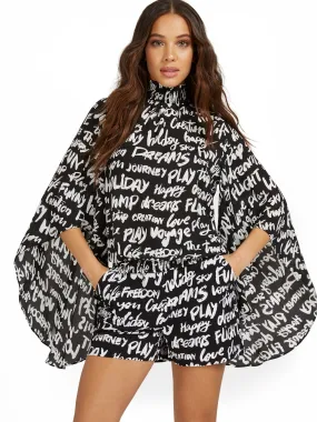 Black and White Script Blouse