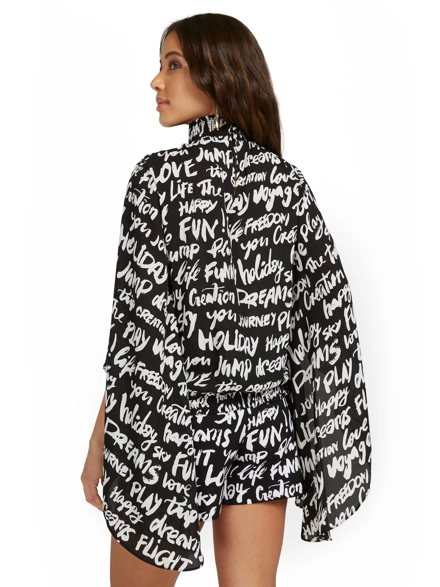 Black and White Script Blouse