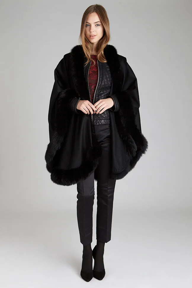 Black Fox Fur Cashmere Cape