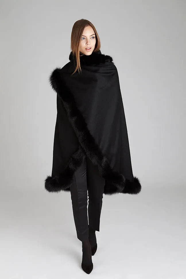 Black Fox Fur Cashmere Cape