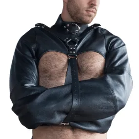 Black Leather Bondage Straight Jacket