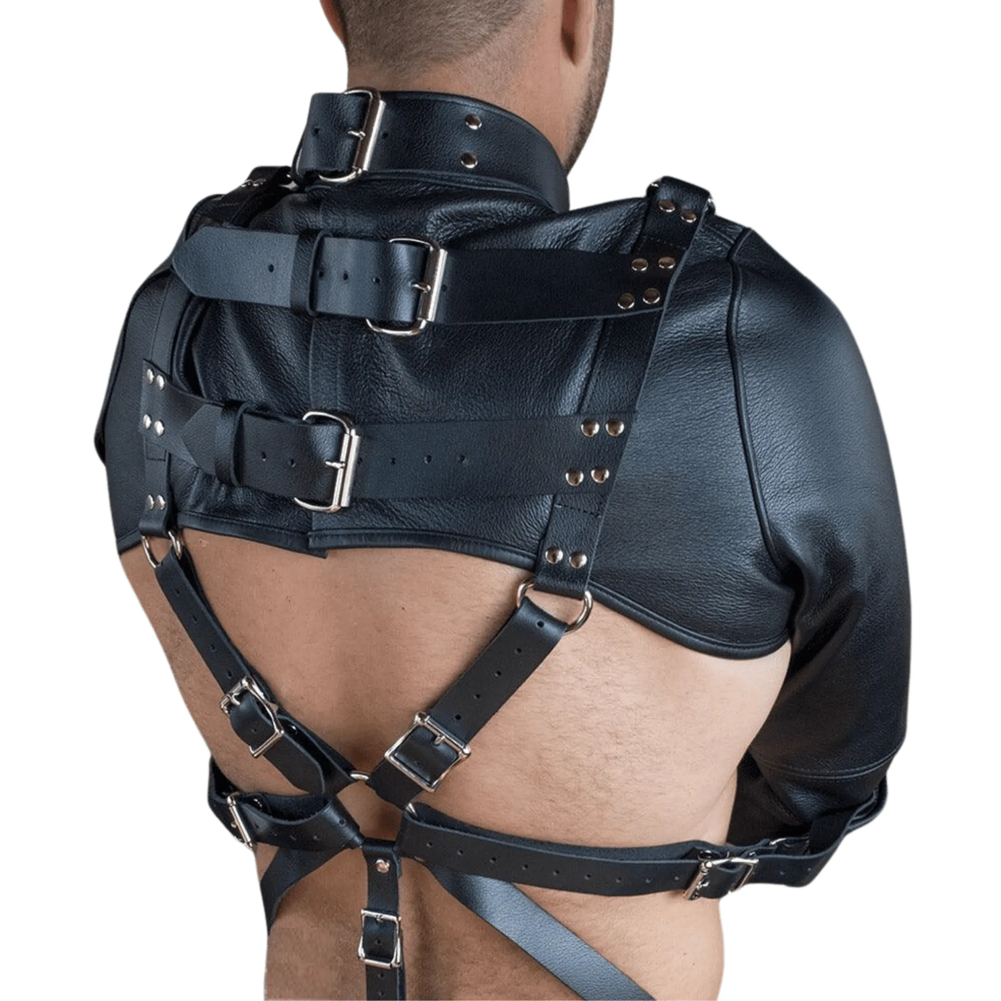 Black Leather Bondage Straight Jacket