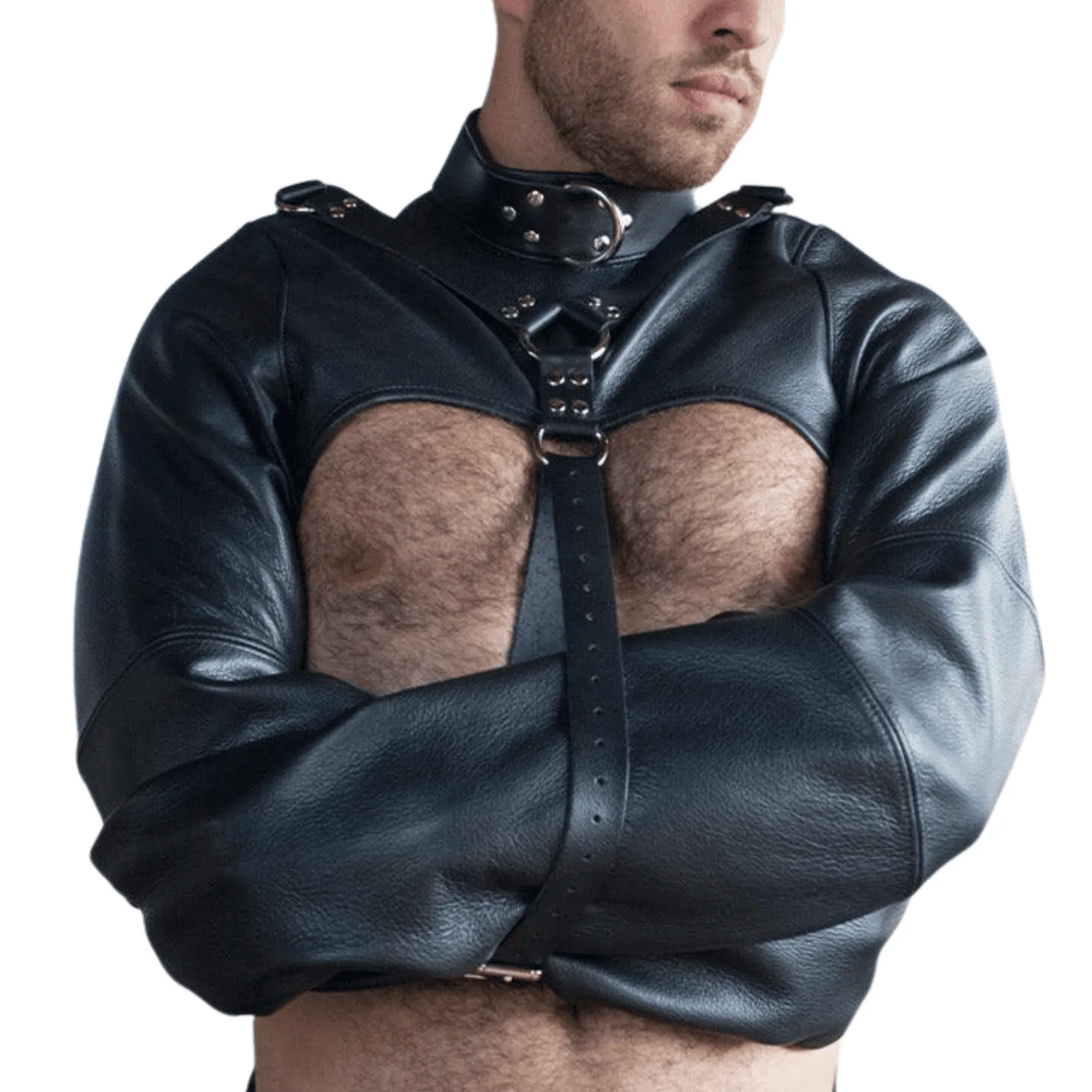 Black Leather Bondage Straight Jacket