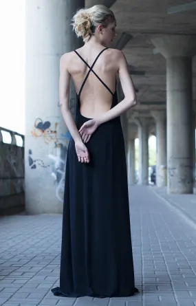 Black plunging neckline dress