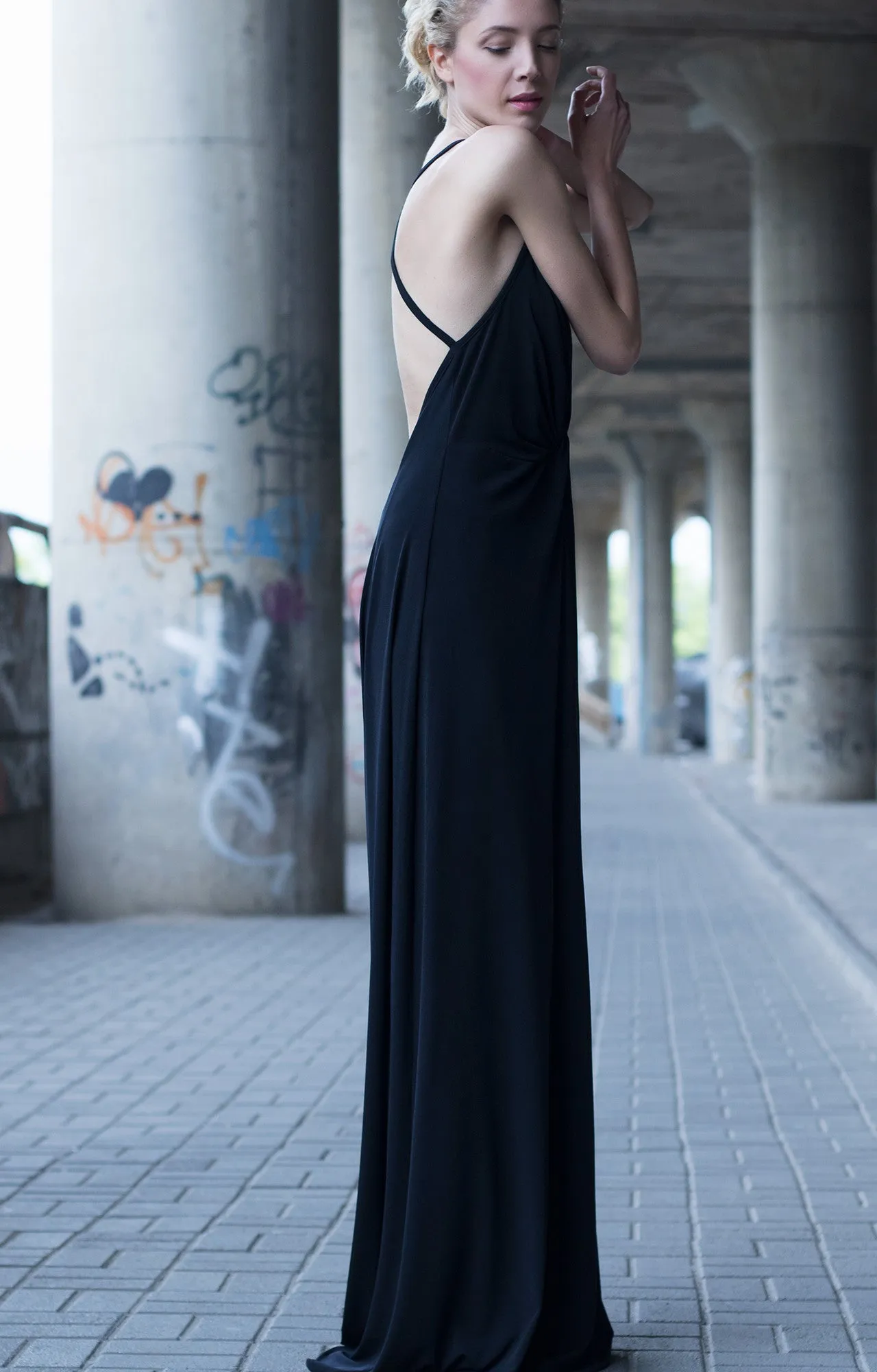 Black plunging neckline dress