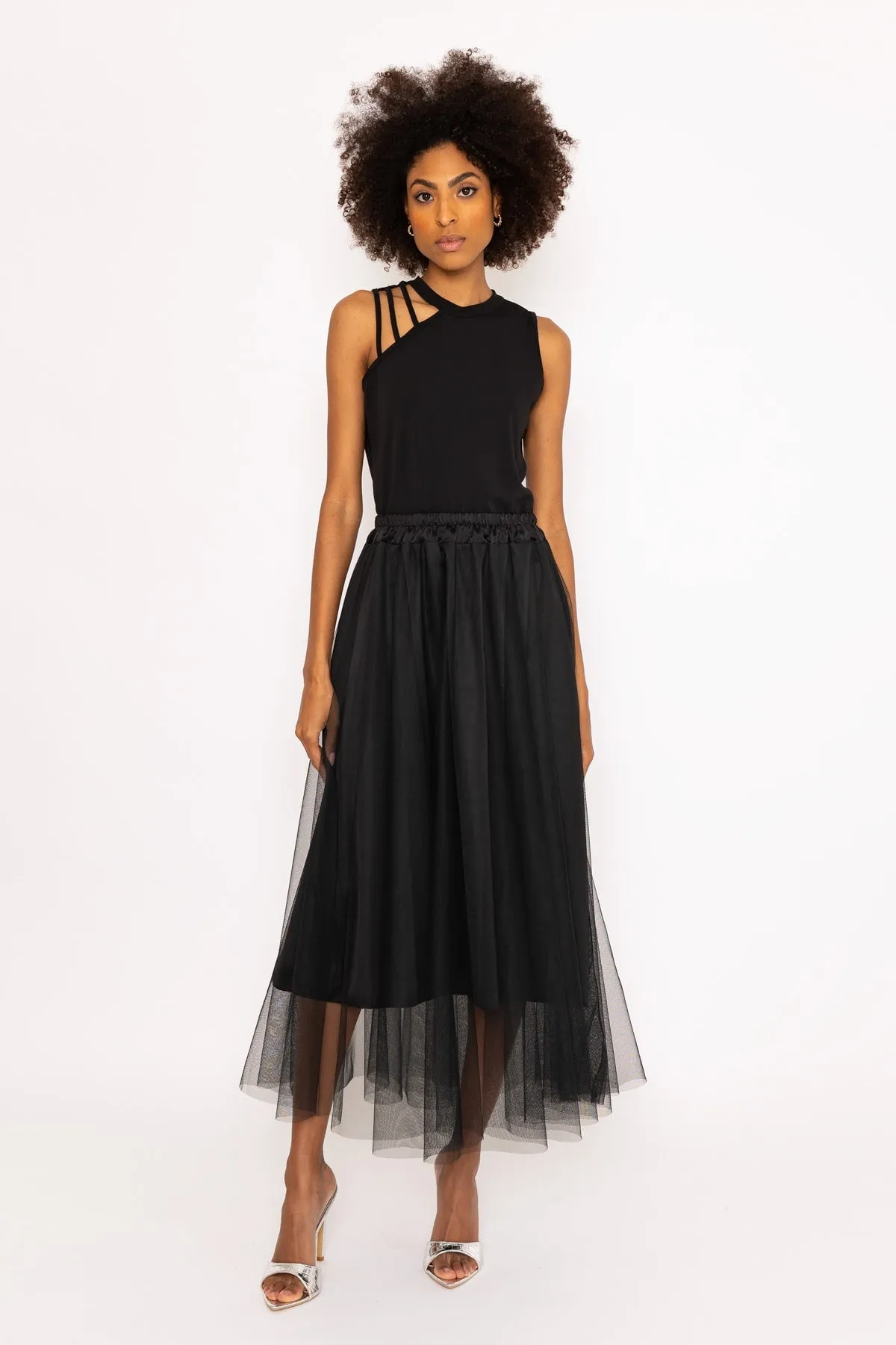 Black Tulle Midi Skirt