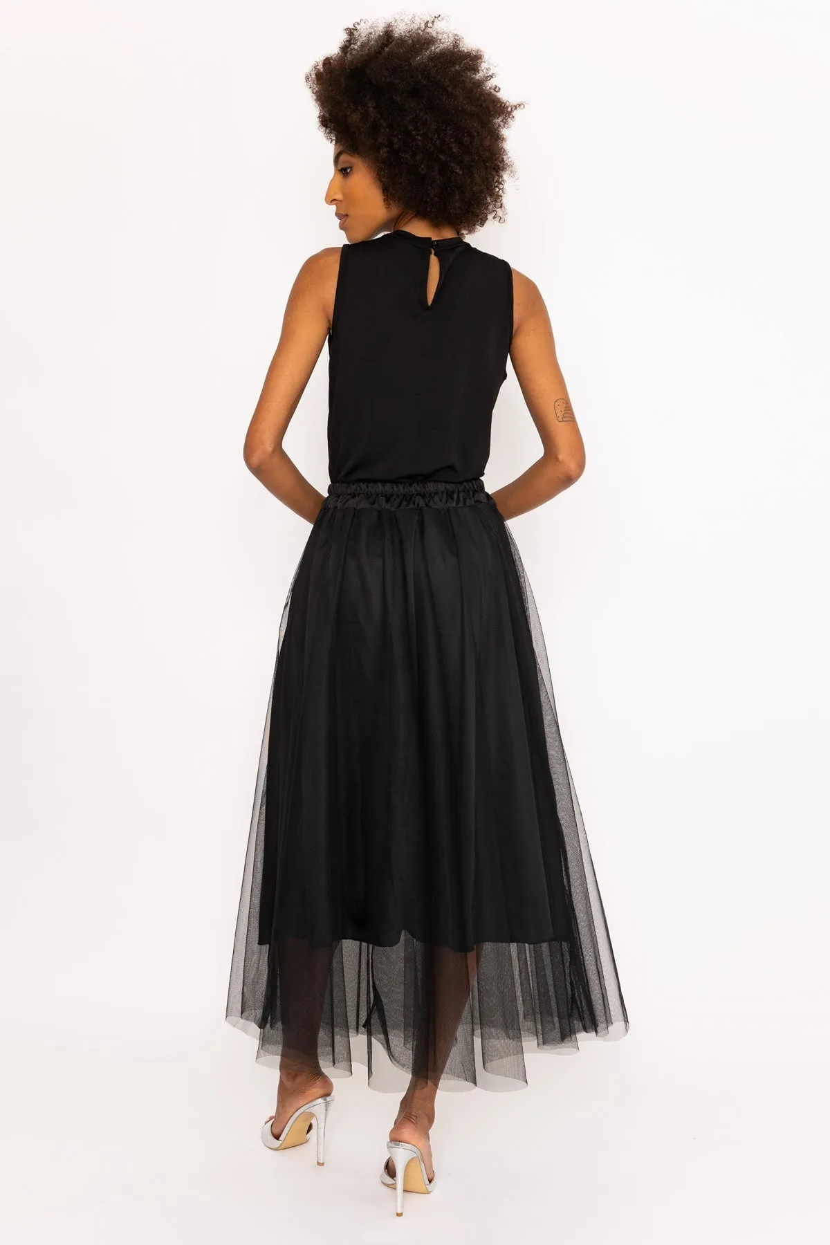 Black Tulle Midi Skirt
