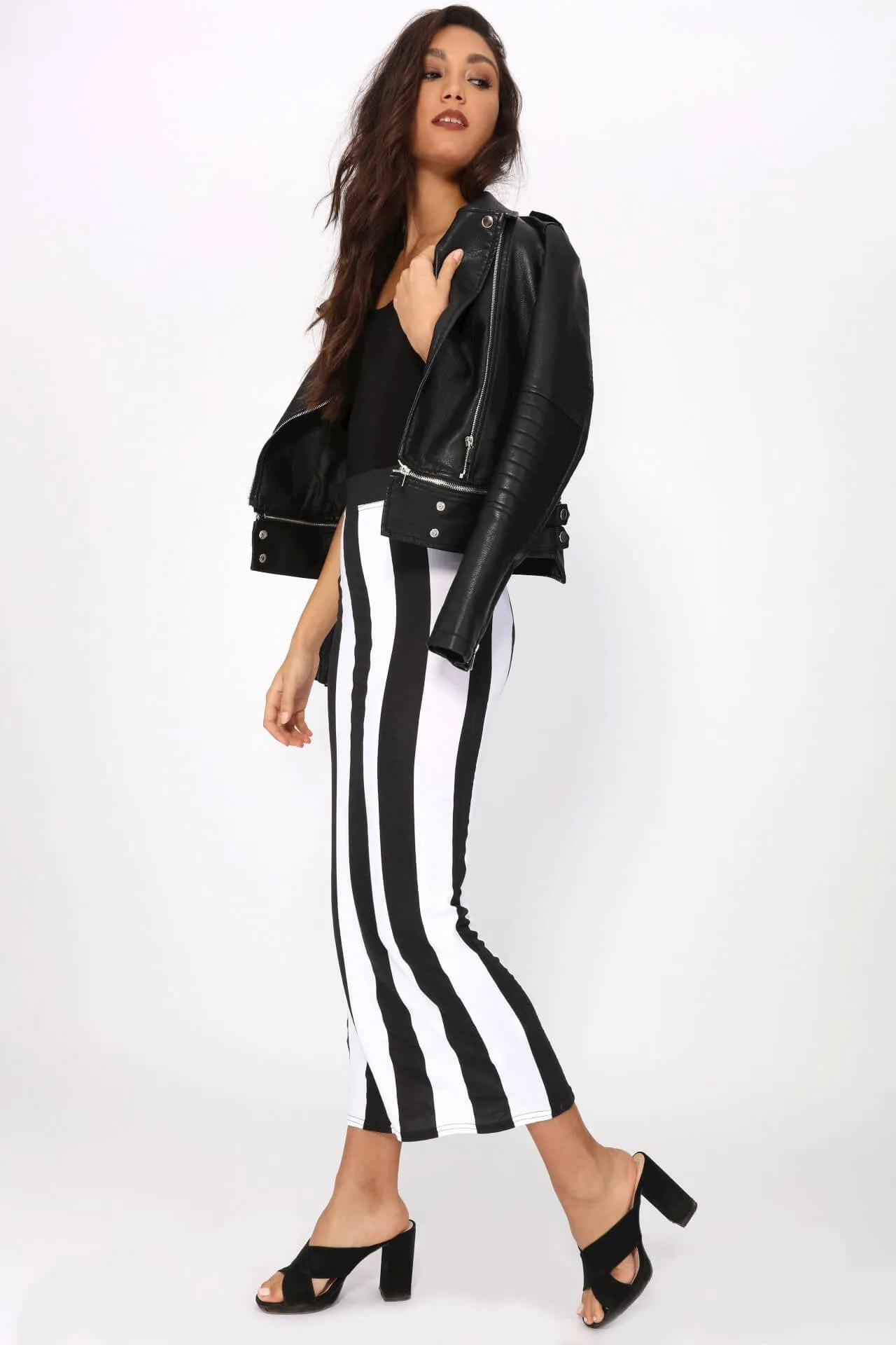 Black/White Vertical Stripe Maxi Skirt