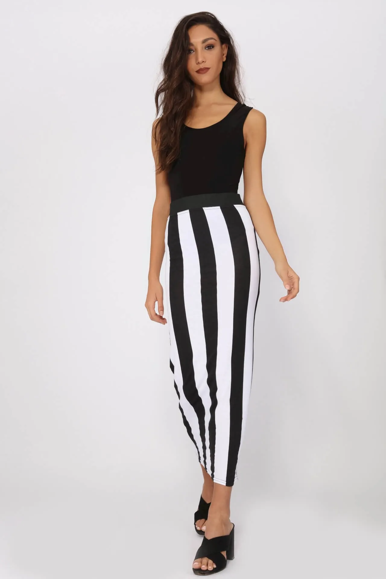 Black/White Vertical Stripe Maxi Skirt