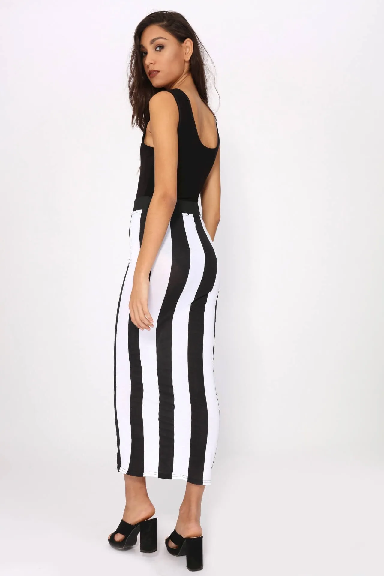 Black/White Vertical Stripe Maxi Skirt