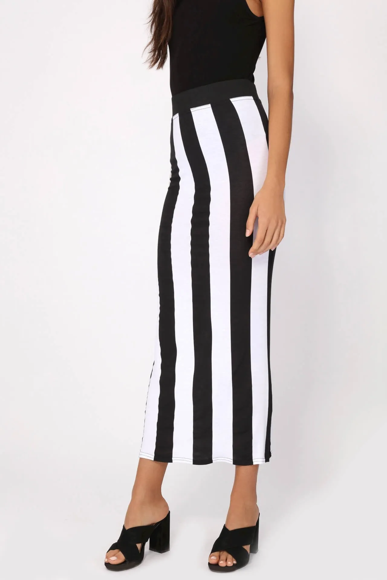Black/White Vertical Stripe Maxi Skirt