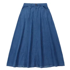 Blue Denim Maxi A-Line Paneled Skirt
