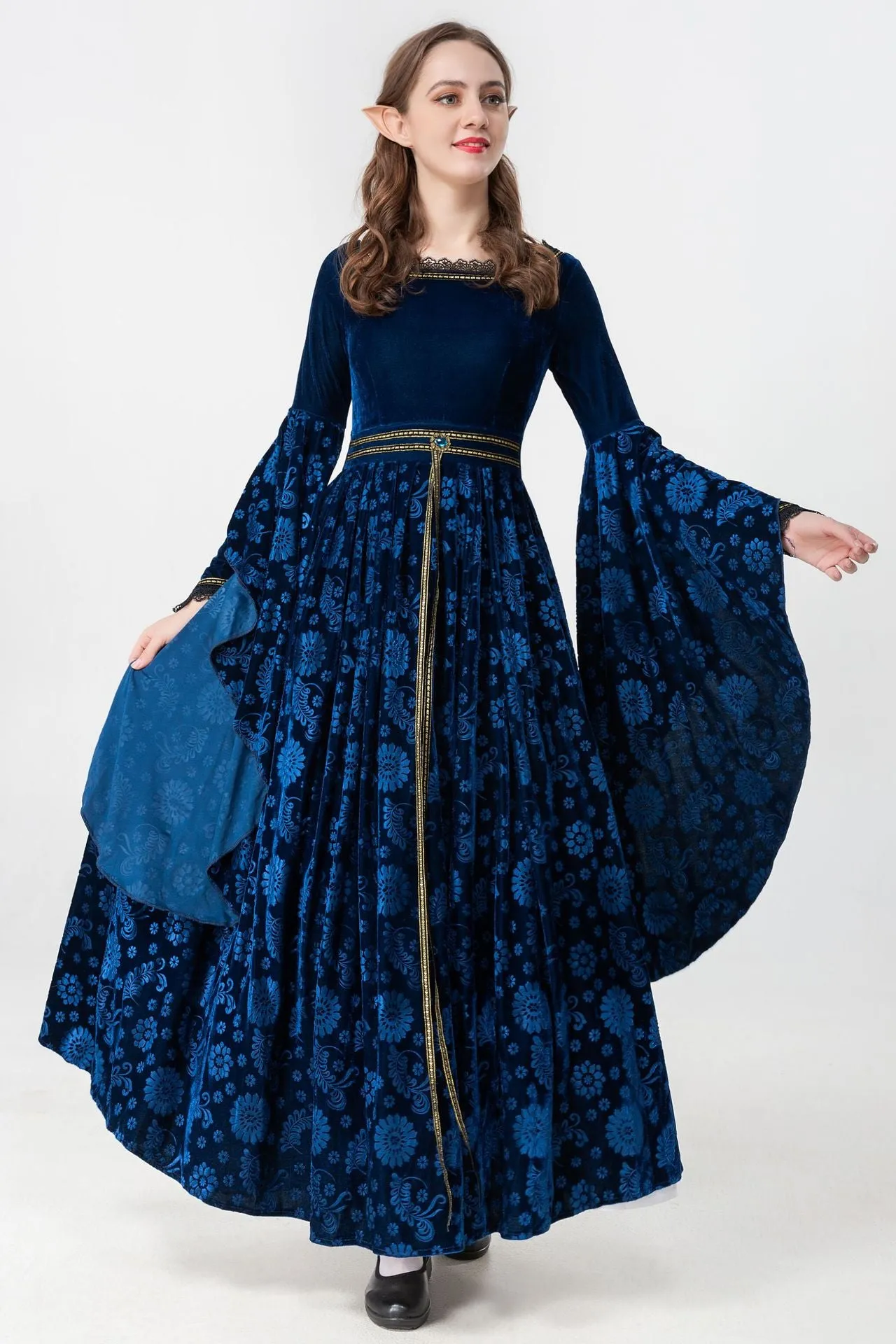 Blue Medieval Celtic Elf Queen Princess Cosplay Costume Women