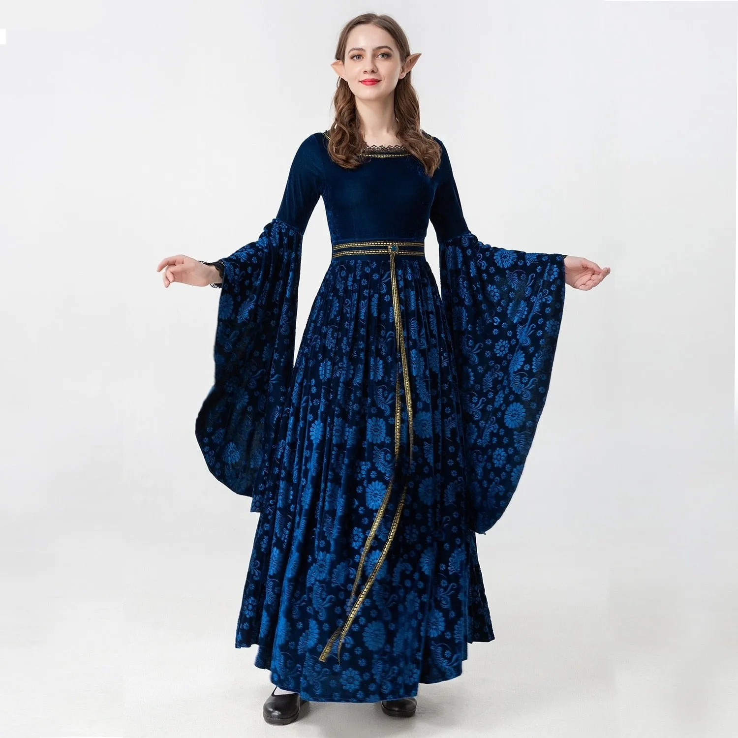 Blue Medieval Celtic Elf Queen Princess Cosplay Costume Women