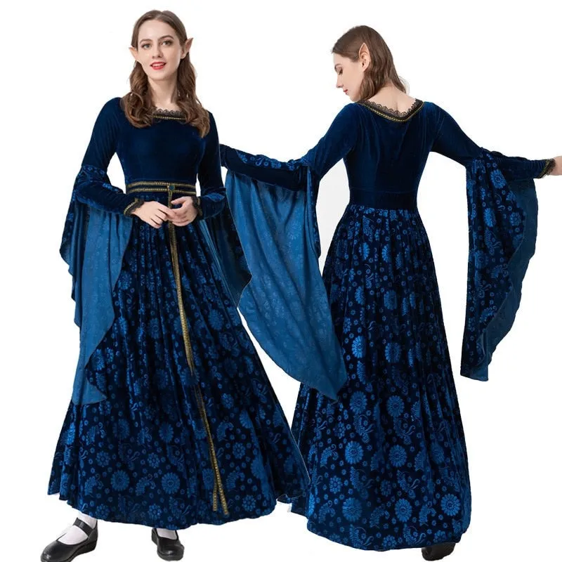 Blue Medieval Celtic Elf Queen Princess Cosplay Costume Women