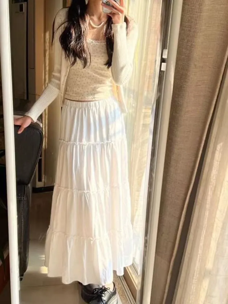 Boho Women's Ruffle Tiered Pull-On High Waisted Flare Midi Skirt