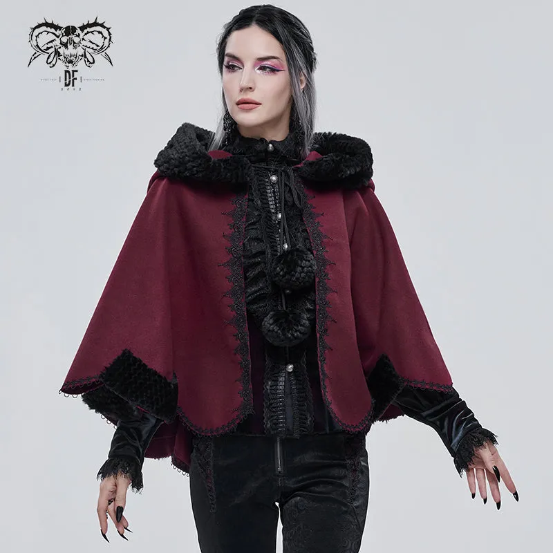 CA02802 wine double sided woolen contrast color shawl with fur