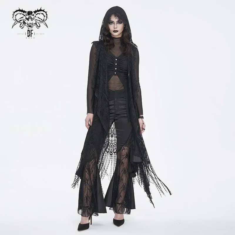 CA042 Gothic lace tassels sleeveless hooded cardigan