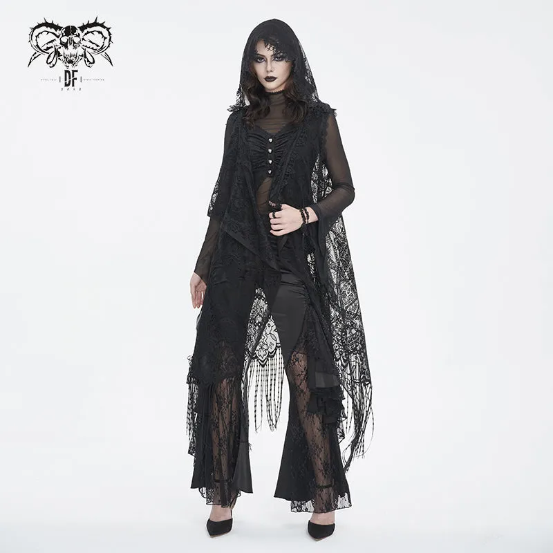 CA042 Gothic lace tassels sleeveless hooded cardigan