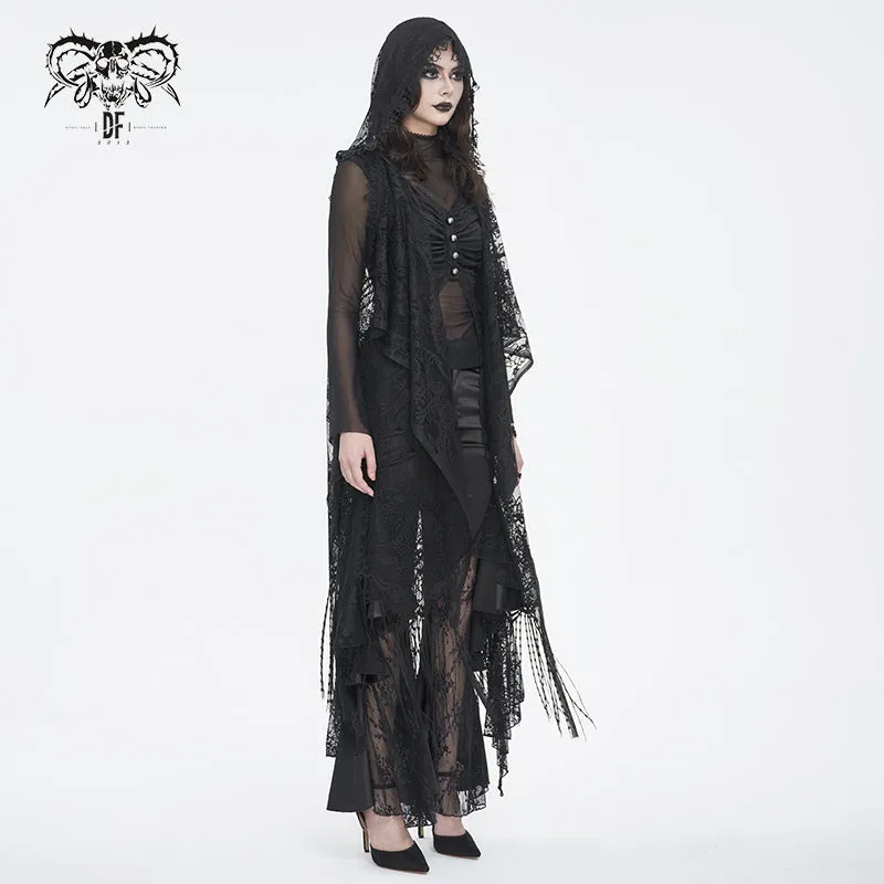 CA042 Gothic lace tassels sleeveless hooded cardigan