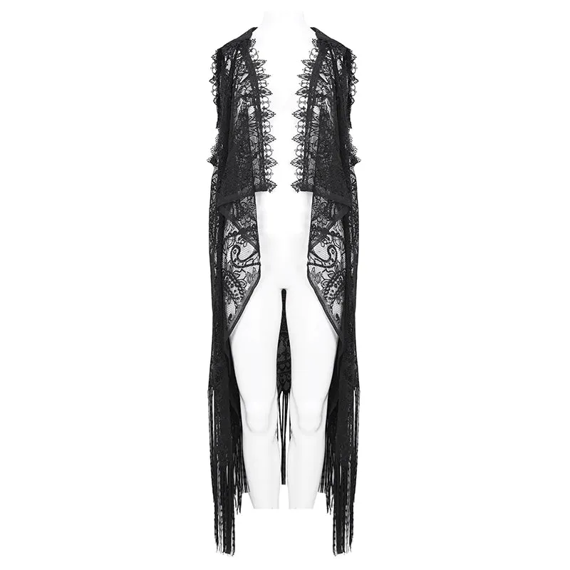 CA042 Gothic lace tassels sleeveless hooded cardigan