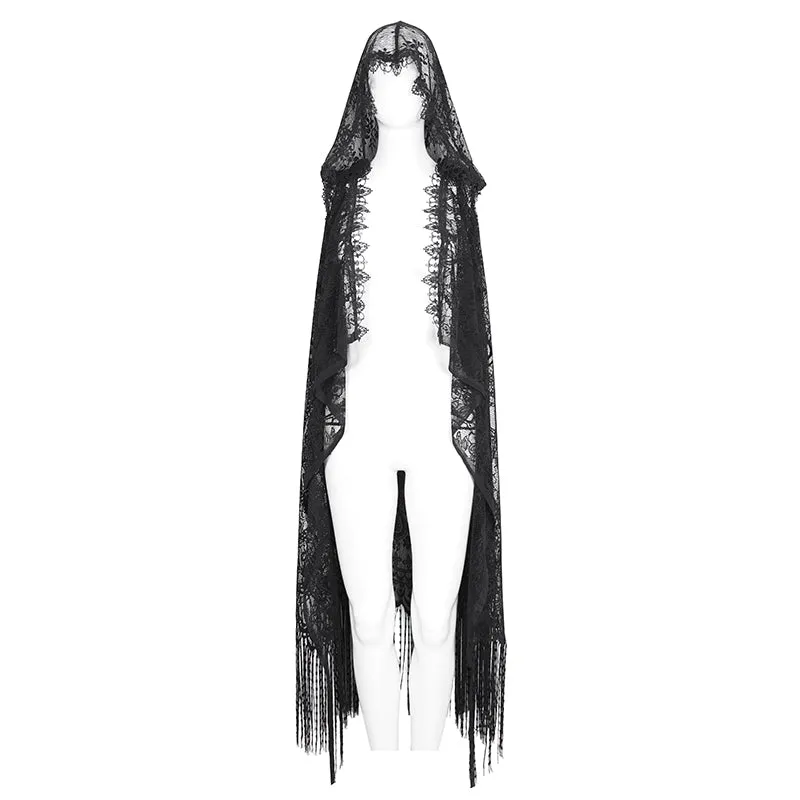 CA042 Gothic lace tassels sleeveless hooded cardigan