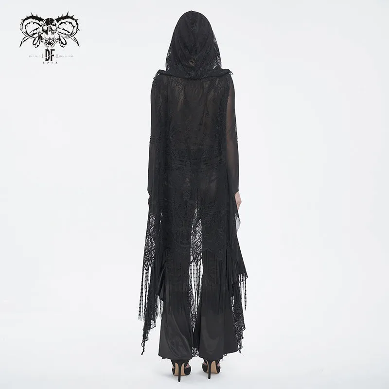 CA042 Gothic lace tassels sleeveless hooded cardigan