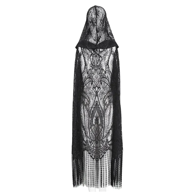 CA042 Gothic lace tassels sleeveless hooded cardigan