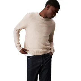 Calvin Klein Luxury Wool Crew Neck Sweater ADL Stony Beige Heather