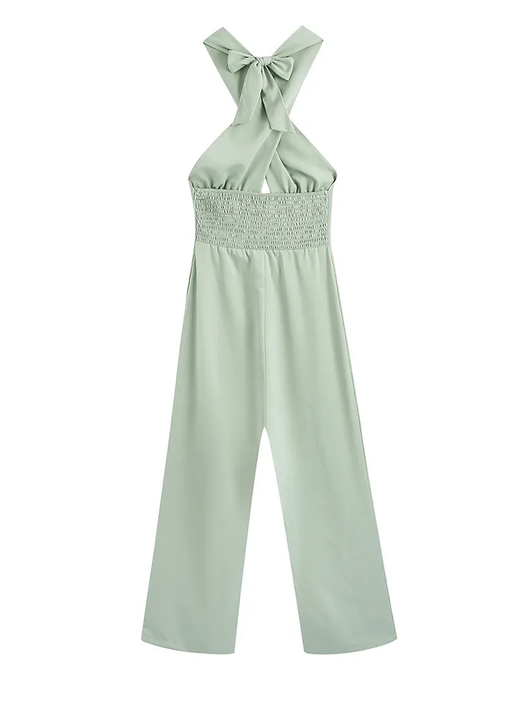 Camel Crossover Halter Strap Sexy Backless Tie Party Jumpsuit