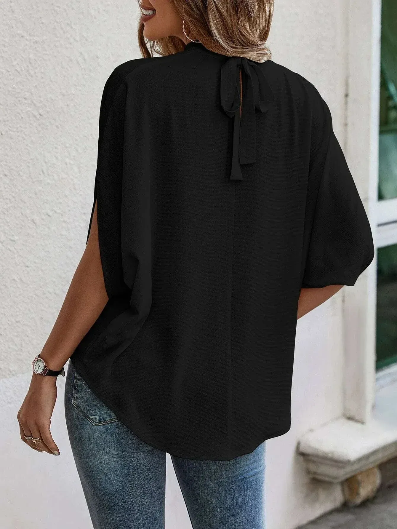 Cape Style Tie Top - Black
