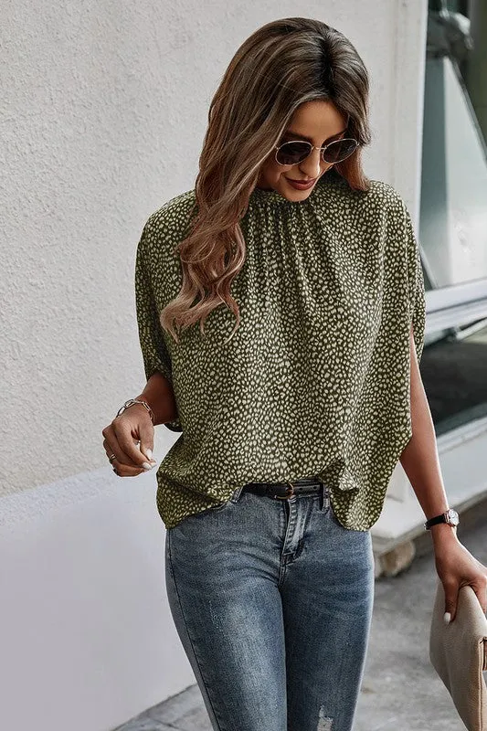 Cape Style Tie Top - Green Leopard