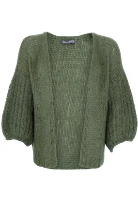 Casey Puff Sleeve Cardigan | Army | Strik fra Black Colour