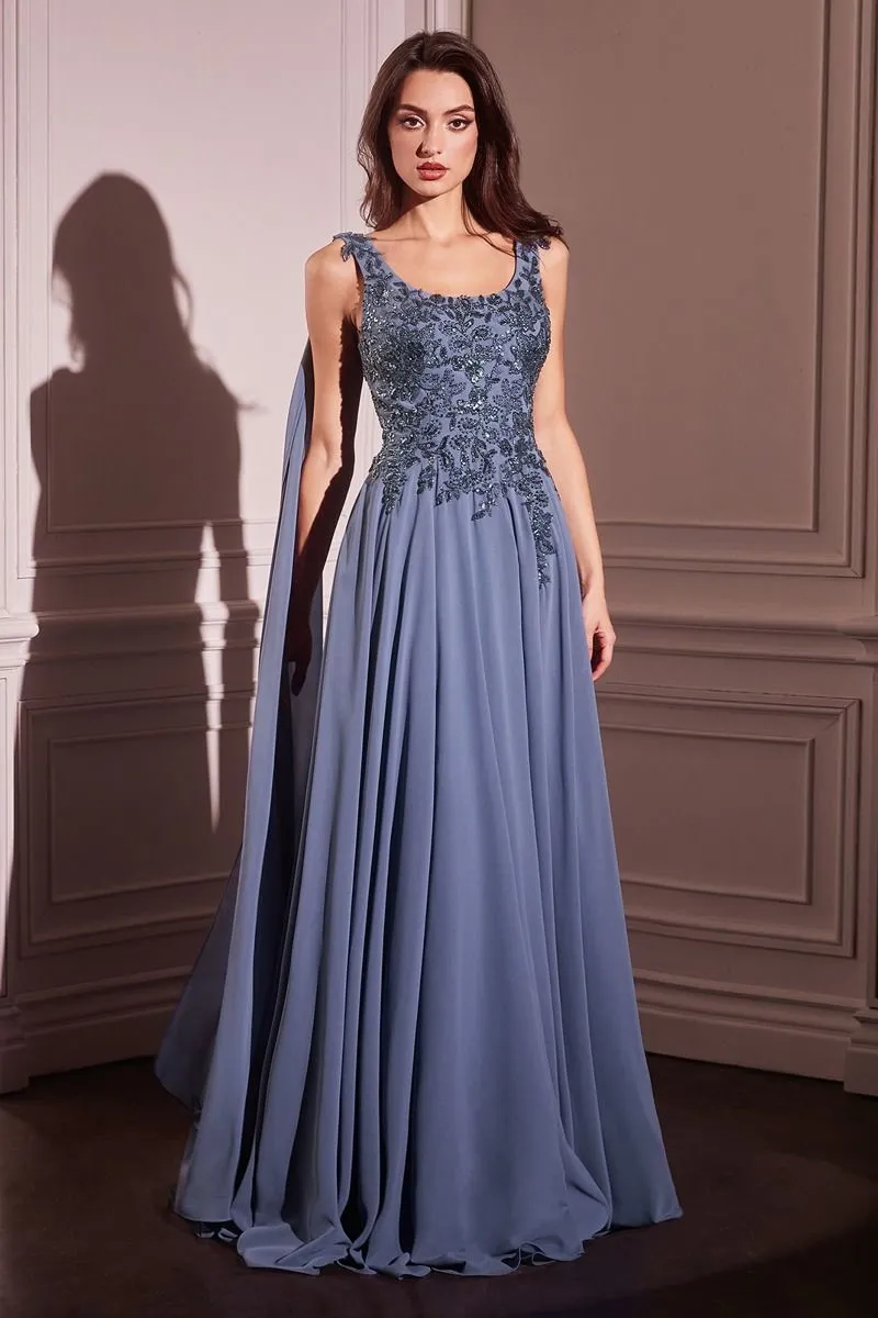 CHIFFON A-LINE GOWN & LONG CAPE SLEEVES  CDCDS509