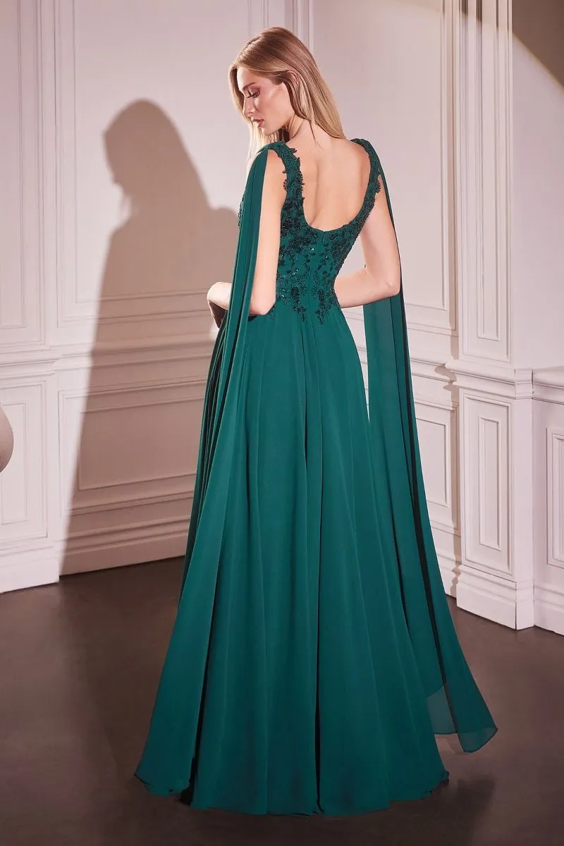 CHIFFON A-LINE GOWN & LONG CAPE SLEEVES  CDCDS509