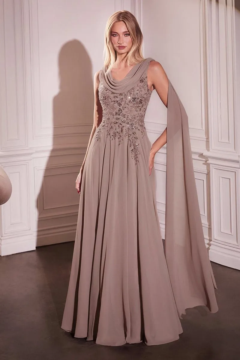 CHIFFON A-LINE GOWN & LONG CAPE SLEEVES  CDCDS509