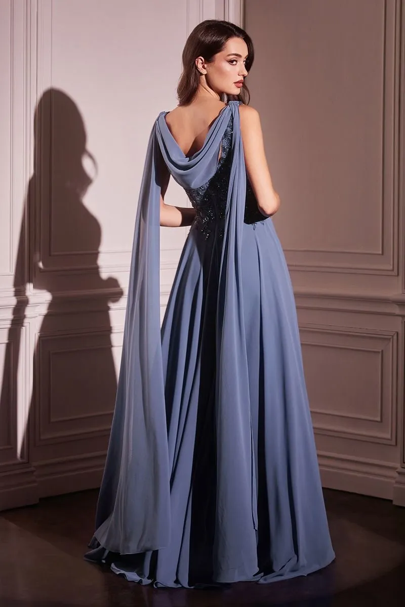 CHIFFON A-LINE GOWN & LONG CAPE SLEEVES  CDCDS509