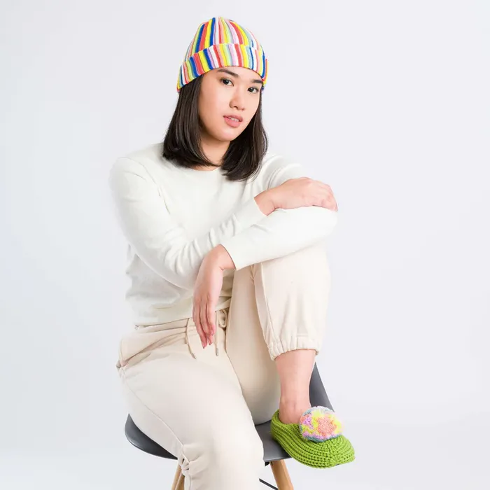 Circus Striped Knit Beanie Rainbow